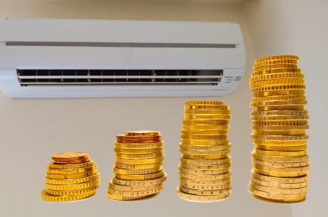 aircondition air condition price electricity euro coins pile price high expensive